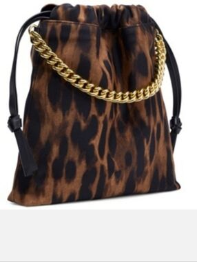 Stuart Weitzman Cheetah-Print Canvas and Leather Pouch Handbag, NWT